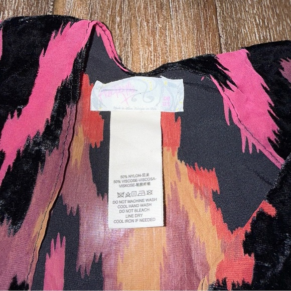 Free People Dripping Velvet Burnout Kimono Sheer Red Zigzag Coverup Beach - Picture 5 of 7